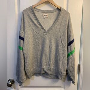 BDG Urban Outfitters Clyde Gray V-Neck Varsity Stripe Sweatshirt Size Medium